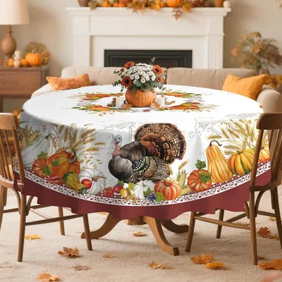Produktbild von Tischdecke Rund Ø 180 cm Polyester Herbst Motiv Waschbar