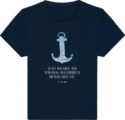 Produktbild von Mr. & Mrs. Panda  T-Shirt Anker Blau 6. - 12. Monat - French Navy - Geschenk, Baby, Lustige Sprüche, Shirt, Babyshirt, Organic, Kinder