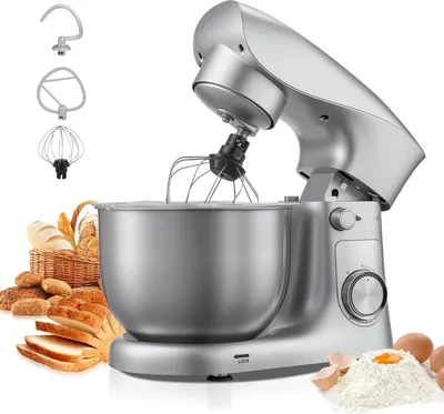 Zdjęcie produktu dla Robot kuchenny Ugniatarka - Mikser stojący - Moc 1500 W - Misa ze stali nierdzewnej o pojemności 4,2 litra - 10 ustawień prędkości - Uchylna głowica silnika - Z hakiem do ciasta, trzepaczką, ubijaczką, trzepaczką