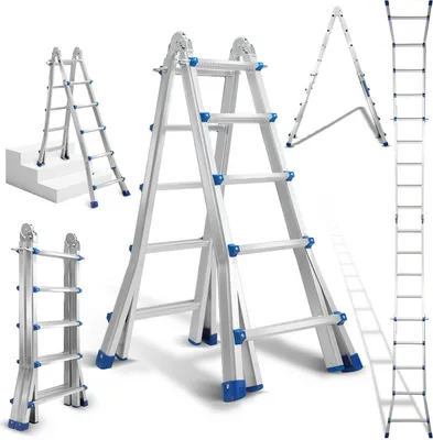 Produktbild von Jopassy Teleskopleiter Alu Leichtgewicht  4x4 Ebene Silber +multifunktion Multifunktionsleiter Mehrzweckleiter Ausziehbare Leiter 15 Stufe Stehleiter aus Hochwertigem Aluminium Belastbarkeit 150KG