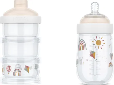 Produktbild von Mepal - Milchpulverturm + Babyflasche Mio - Luftdicht verschlossen, inklusive Dosieraufsatz - Anti-Kolik Babyflaschen - Zur Dosierung und Aufbewahrung von Milchpulver - 600 ml - Sunshine & Rainbow