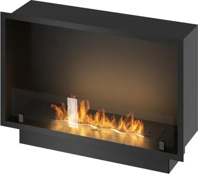 Image de Cheminée Bioéthanol Encastrable Inside Black 800 - Noir Mat, Avec Vitre, Brûleur 1 L, Design Moderne