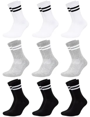 Produktbild von 9 Paar Tennissocken Herren Damen Baumwolle Atmungsaktiv Größe 39-42 Schwarz/Weiß/Grau