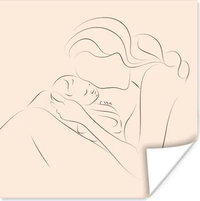 Produktbild von MuchoWow® Poster Strichzeichnungen - Mutti - Baby 100x100 cm - Babyzimmer