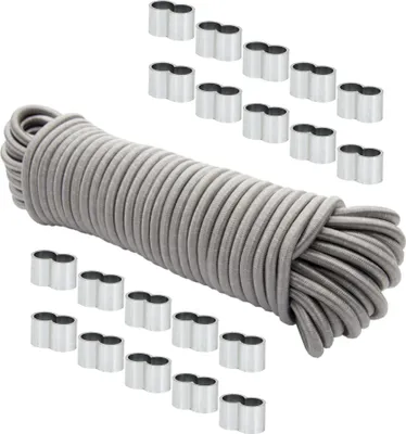 Produktbild von Dreamprint Expanderseil 20 m Grau 8 mm Gummiseil Spannseil mit 20x Würgeklemmen