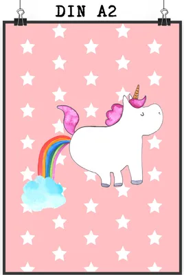 Produktbild von Mr. & Mrs. Panda Bild Einhorn Pupsen DIN A2 - Rot Pastell - Geschenk, Kunstdruck, wanddeko, Unicorn, Freundin, Posterdruck, Spaß, Lustig, Wanddekoration, Regenbogen