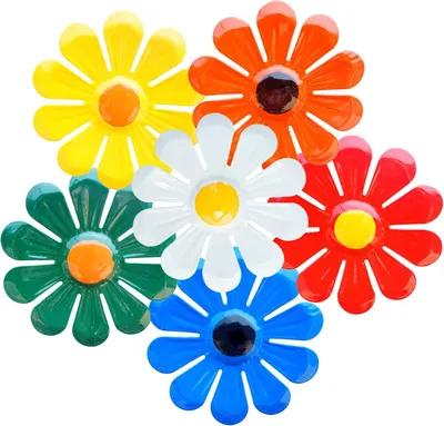 Immagine prodotto di Decorazione da parete in metallo a forma di fiori, set di 6 pezzi, colorata, tridimensionale, adatta per soggiorno e giardino