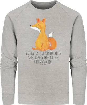 Produktbild von Mr. & Mrs. Panda Bio Baumwoll Pullover Einhorn Wunsch Größe XL - Heather Grey - Geschenk, Pulli, Fuchshörnchen, Rundhals, Unicorn, Sweater, Sweatshirt, Füchse, Fuchs