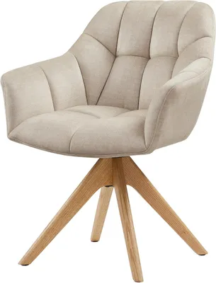 Produktbild von Stuhl - 65cm - beige - Samt Holz-Beine drehbar Armlehne | Auto-Return-Funktion, Ziersteppung, hoher Komfort, langlebig, stabil, Esszimmerstuhl, Eyecatcher