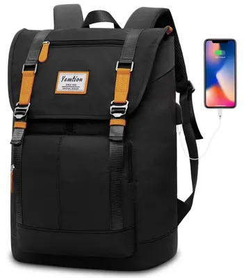 Produktbild von Laptop Rucksack Herren mit 17 Zoll Laptopfach, Schulrucksack mit USB, Schwarz