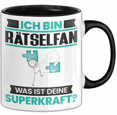 Produktbild von Rätselfan Tasse Geschenk für Rätselfan Geburtstag Lustiger Spruch Kaffee-Becher Was Ist Deine Superkraft (Schwarz)