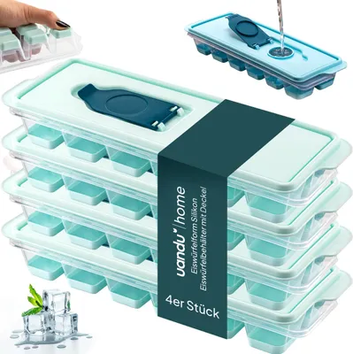 Produktbild von uandu Eiswürfelform Silikon | Eiswürfelbehälter mit Deckel | Eiswürfelbehälter Silikon | Eiswürfelformen & Eiswürfelschalen für - Ice Cube Tray zum einfachen Lösen BPA Frei Flexible Eiswürfel -Helblau