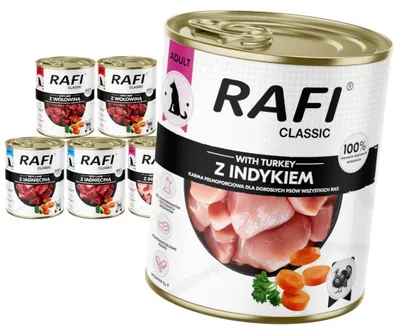 Zdjęcie produktu dla Rafi Classic Mix Smaków 6x800g Mokra Karma Dla Dorosłych Psów Wszystkich Ras Wołowina Jagnięcina Indyk