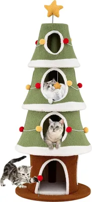 Produktbild von Weihnachtskatzenbaum mit 4 gemütlichen Höhlen und Sisalteppich