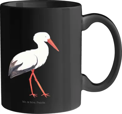 Produktbild von Mr. & Mrs. Panda Kaffeetasse Storch - Schwarz - Geschenk, Lustige Sprüche, bedruckt, Teetasse, Geburt, Baby, Schwangerschaft, Mütter, Störche, Becher, Pott