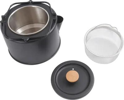 Produktbild von Campingkessel - Wasserkessel 1 l - Edelstahl - Tragbar - Für Kaffee & Tee - Für 2–3 Personen - Schwarz