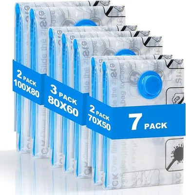 Produktbild von PolkaHome® Vakuumbeutel für Kleidung, Platzsparende Aufbewahrungsbeutel für Kleiderschrank-Organisation, 7er-Set Vakuumbeutel für