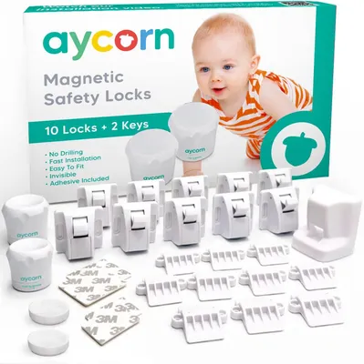 Productafbeelding van Magnetische kinderbeveiliging, 10 stuks, met 2 sleutels, zonder boren, voor kasten