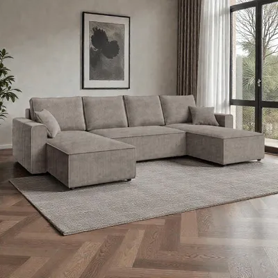 Produktbild von FurMeb24 ECKSOFA mit Schlaffunktion und bettkasten ALCOS U 305 cm × 140 cm × 85 cm Stoff POSO 3