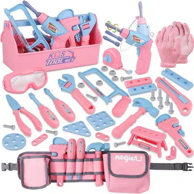 Productafbeelding van Kindergereedschap set, gereedschapskist met riem, speelgoed boormachine, bouwset voor kinderen
