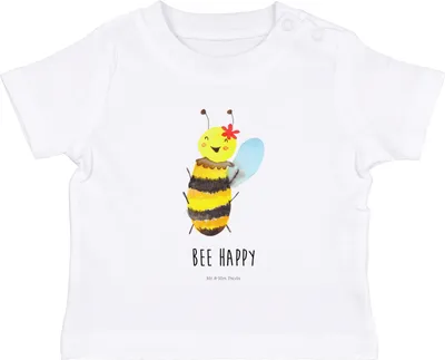 Produktbild von Mr. & Mrs. Panda  T-Shirt Biene Happy 6. - 12. Monat - Weiß - Geschenk, Baby Oberteil, Babyshirt, Kurzarmshirt, Kinder