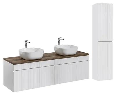 Produktbild von Doppelwaschtisch und Hängesäule 160cm Zelie mit 2 Schubladen, Weiß