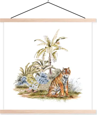 Produktbild von MuchoWow® Textilposter Tiger - Pflanzen - Baum 60x60 cm mit holzfarbenen Rahmen - Wanddekoration