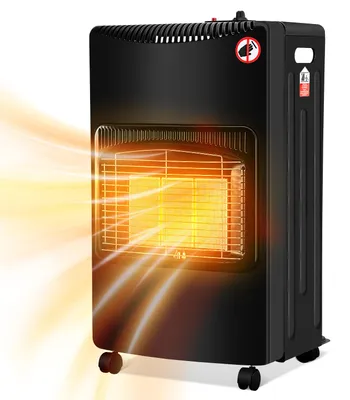 Zdjęcie produktu dla Grzejnik elektryczny ISOISL, czarny, 4200 W. Gazowy grzejnik z 3 poziomami mocy, zabezpieczeniem przed przewróceniem, regulatorem ciśnienia i wąż. Mobilny i oszczędzający miejsce, składany