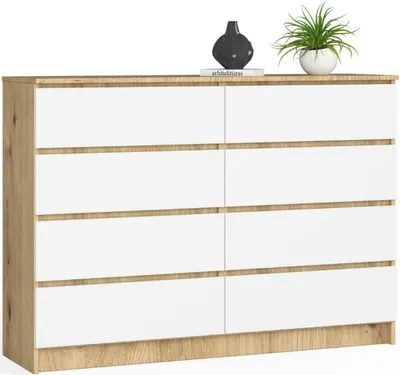 Immagine prodotto di BDW, cassettiera con 8 cassetti, 138x40x99 cm, K140, rovere Artisan / bianco