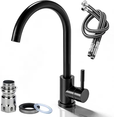 Obrázek produktu pro Kuchyňská baterie, otočná o 360°, nerezová ocel, černá, hadice 60 cm, připojení G3/8 pro kuchyň
