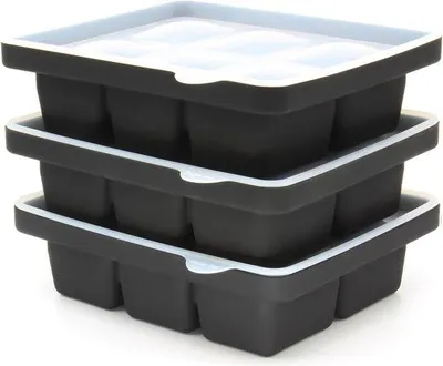 Productafbeelding van Famanu ijsblokjesvorm set - siliconen, stapelbaar, vaatwasmachinebestendig, zwart, 3 stuks (18 ijsblokjes)