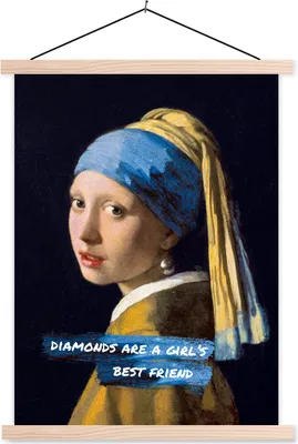 Produktbild von MuchoWow® Textilposter Das Mädchen mit dem Perlenohrring - Zitat - Vermeer 120x160 cm mit holzfarbenen Rahmen - Plakatkarton