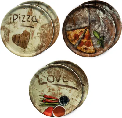 Produktbild von 6er Set Pizzateller Oliven-, Salami- & Lieblingspizza Ø 33,3cm Platte XL-Teller