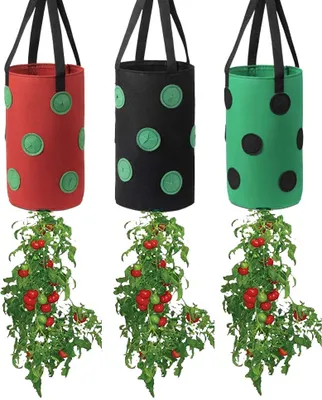 Image de 3 sachets de fraises avec poignée, sachets de fraises, sachets de culture de fraises, sachets respirants de fraises, sachets de fraises en non-tissé, sachets de culture de plantes avec 13 trous
