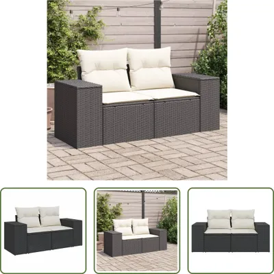 Zdjęcie produktu dla The Living Store sofa ogrodowa z poduszkami 2-osobowa czarny polirattan