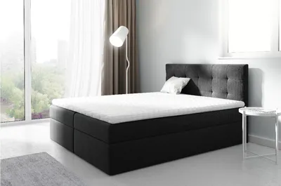 Produktbild von Gepolstertes Boxspringbett 180x200 IVANA 2 – Schwarz + GRATIS Topper