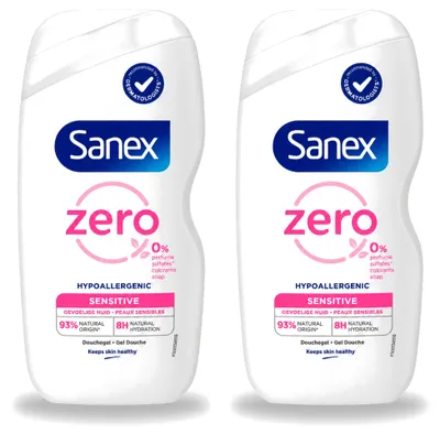 Immagine prodotto di 2 flaconi di gel doccia Sanex Zero% per pelli sensibili - 400 ml ciascuno - confezione  - 2 pezzi