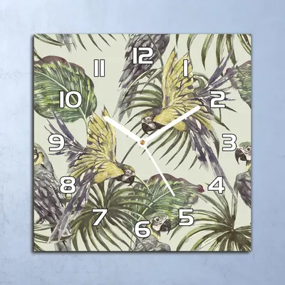 Produktbild von Deko Glasuhr Wanduhr 30x30 Papageien Wildtiere Quarz Küchenuhr Bürouhr
