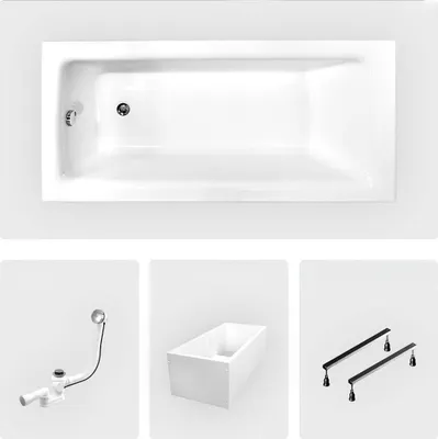 Produktbild von Rechteckige Badewanne - 120 x 70 cm - mit Polystyrol-Verkleidung - Füße - Chromablauf - TALIA