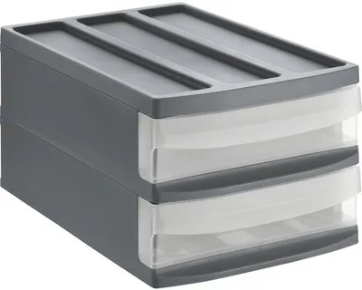 Immagine prodotto di Cassettiera Rotho M Duo SYSTEMIX due cassetti da 4,5 L ciascuno - contenitore 39,5 x 25,5 x 20,3 cm - organizzatore in plastica - impilabile e ampliabile