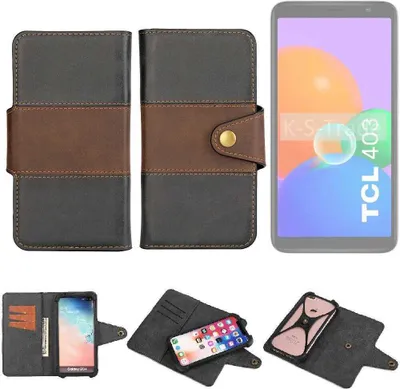 Produktbild von K-S-Trade Handyhülle Schutzhülle Hülle Bookstyle Wallet-Case kompatibel mit TCL 403 Bumper Rundumschutz schwarz-braun 1x
