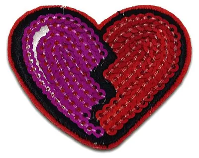 Produktbild von Gebrochenes Herz Mit Pailletten - Aufnäher, Bügelbild, Aufbügler, Applikationen, Patches, Flicken, Zum Aufbügeln, Größe: 3,8 x 4,5 cm