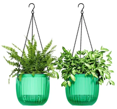Produktbild von Hängeblumentopf Set 2er-Set Grün Kunststoff mit Wasserspeicher
