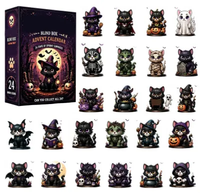 Produktbild von Adventskalender Halloween 2026 – 24-tägiger Adventskalender mit Katzen-Dekoration