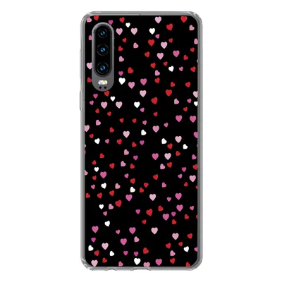 Produktbild von MuchoWow® Handyhülle Schutzhülle Hülle für Huawei P30 Eine Illustration mit Herzen auf einem schwarzen Hintergrund Silikon Softcase Handy Hülle - Kartenbesitzer