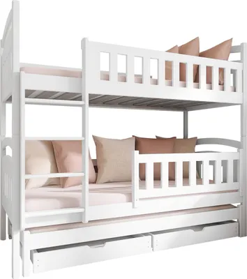 Produktbild von MIRJAN24 Etagenbett Blanka 80, Jugendbett mit Bettschubladen, Stilvoll Hochbett, Holzkonstruktion (Farbe: Weiß, Größe: 80x180)