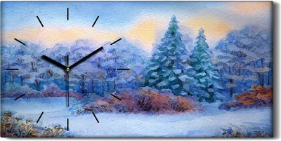 Produktbild von Wandbild Leinwand Bilder Wanduhr Geräuschlos 60x30 Aquarell Schnee Baum Wald - schwarze Hände