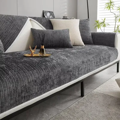 Obrázek produktu pro Potah na pohovku, tvar L, 110 x 180 cm, šedá barva, materiál chenille, protiskluzový