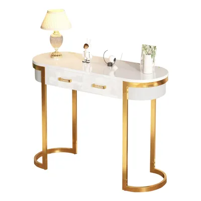 Produktbild von Moderner und schlichter Hochglanz-Sofa-Beistelltisch,Konsolentisch,100x40x76cm,Schreibtisch mit 2 Schubladen,geeignet für Schlafzimmer,Büro,Flur