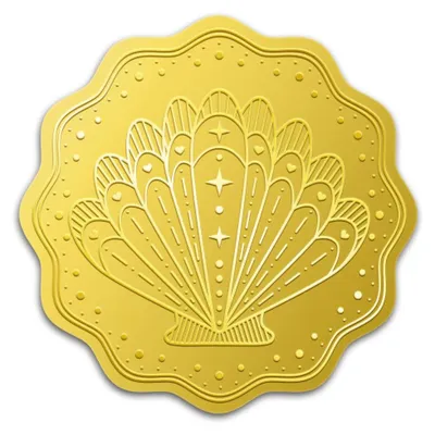 100 Muschel-Siegelaufkleber, Gold, 5 cm, rund, selbstklebend